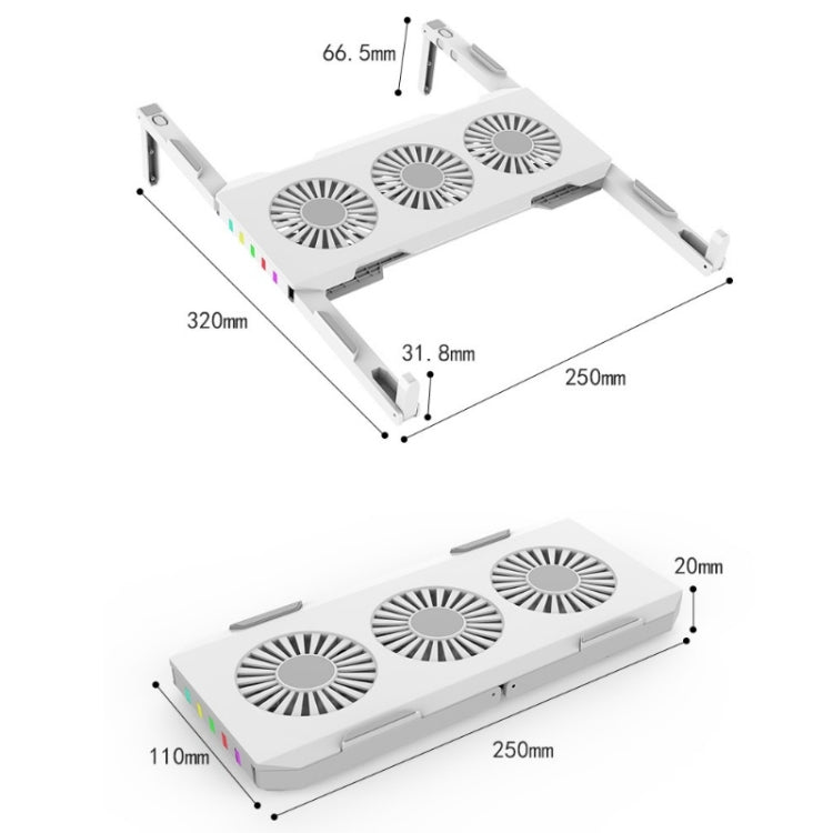 X1 Laptop Foldable Portable Radiator Stand Mini RGB Fan Cooling Base(White)
