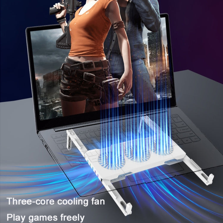 X1 Laptop Foldable Portable Radiator Stand Mini RGB Fan Cooling Base(White)