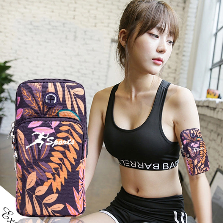 2 PCS B026 Running Mobile Phone Arm Bag Sports Yoga Mobile Phone Bag, Specification: Large (Leaves Blue)