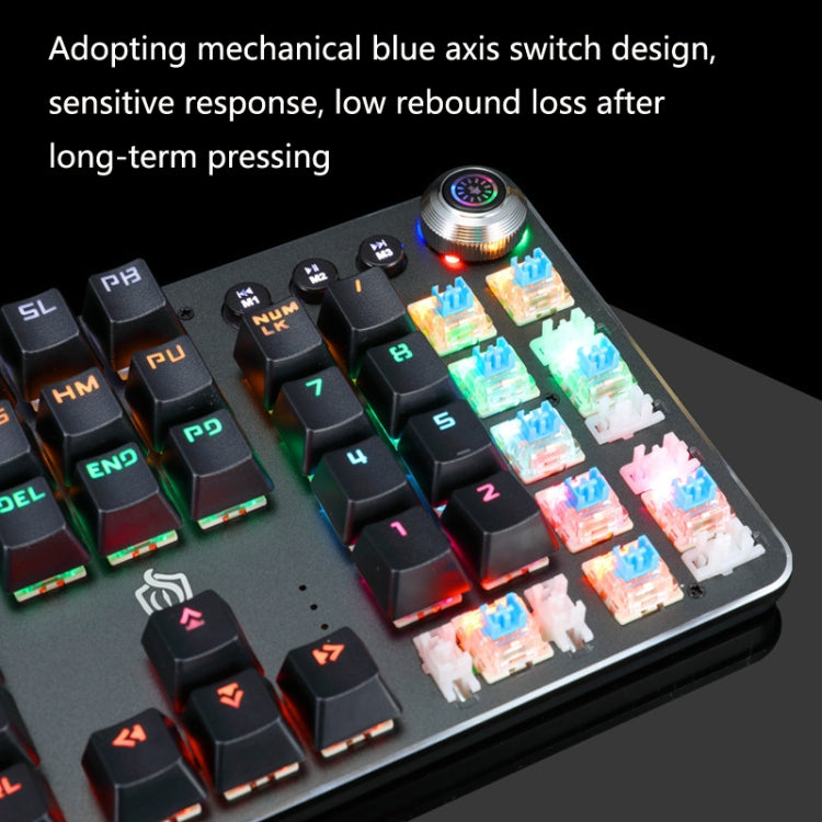 K820A 104 Keys Office Computer Game Internet Cafe Green Shaft Mechanical Keyboard, Cabel Length:1.6m(Black)