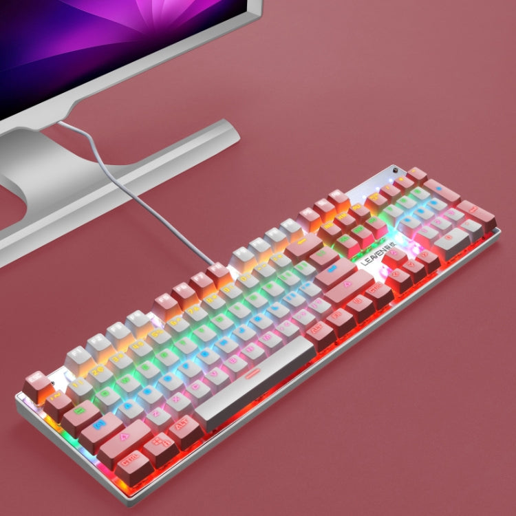 104 Keys Green Shaft RGB Luminous Keyboard Computer Game USB Wired Metal Mechanical Keyboard, Cabel Length:1.5m, Style: Double Imposition Version (Pink White)