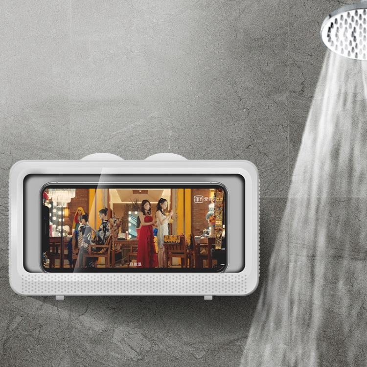 2 PCS Bathroom Waterproof Mobile Phone Box Bracket Touch Screen Shower Wall-Mounted Punch-Free Chasing Drama Bracket Suitable For Mobile Phones Within 7 Inch(White Cat Ear)