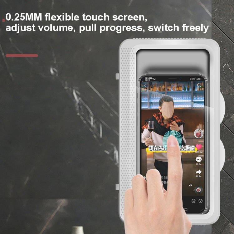 2 PCS Bathroom Waterproof Mobile Phone Box Bracket Touch Screen Shower Wall-Mounted Punch-Free Chasing Drama Bracket Suitable For Mobile Phones Within 7 Inch(White Cat Ear)
