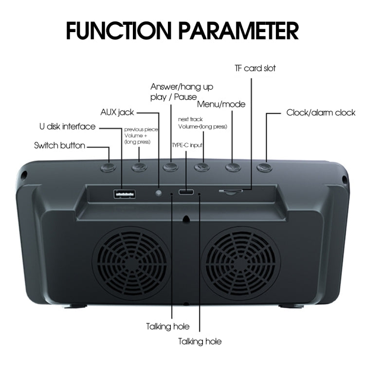 N57 Retro TV Shape Bluetooth Speaker Wireless Charger Mobile Phone Holder with Clock & Alarm Function Supports U-disk & TF Card(Black)