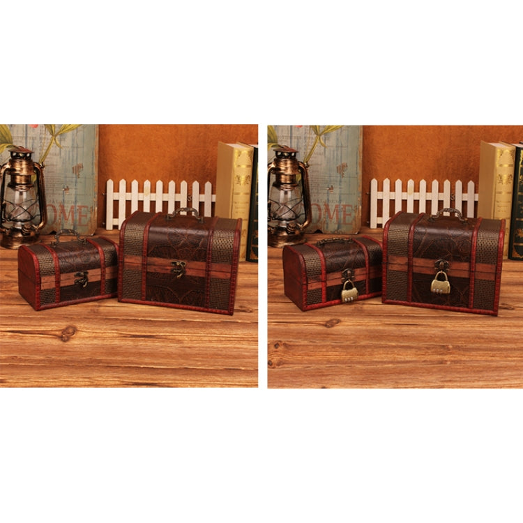 Jewelry Storage Box Retro Wooden Treasure Box Shooting Props Decoration,Specification: 2 PCS/Set With Lock