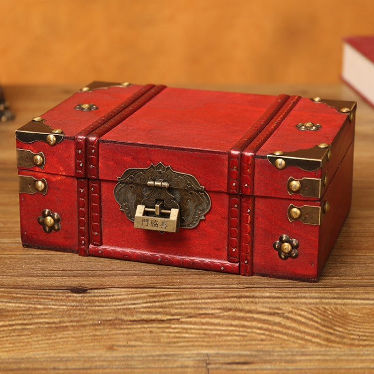 Antique Distressed Cosmetic Storage Box Dressing Table Props For Shooting Scenes,Specification: 6281-01GK02 Red + Lock