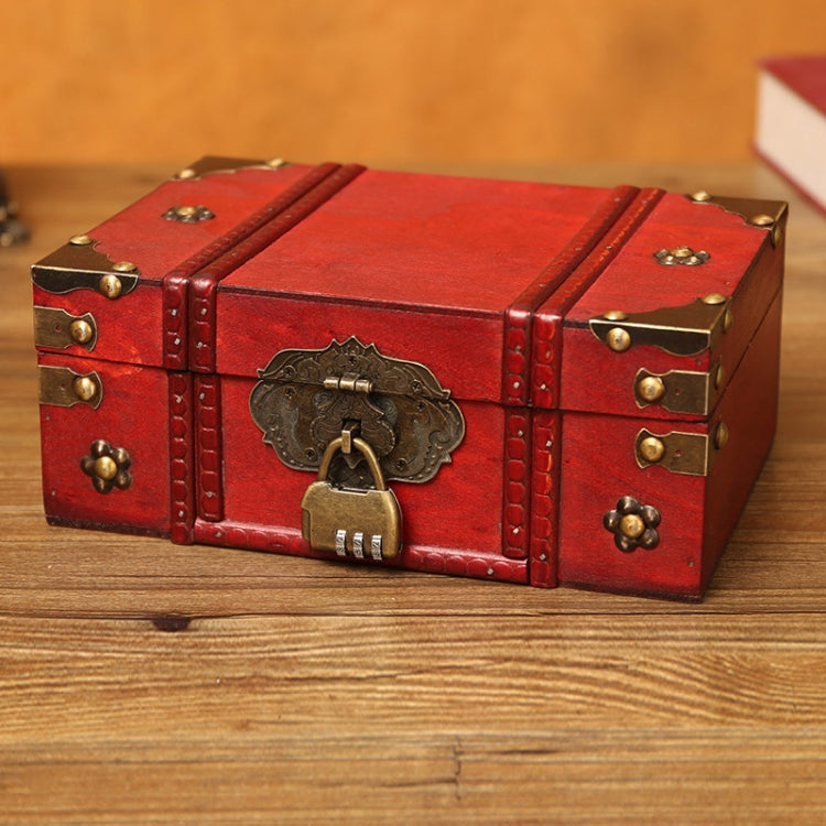 Antique Distressed Cosmetic Storage Box Dressing Table Props For Shooting Scenes,Specification: 6281-01GK10 Red + Password Lock