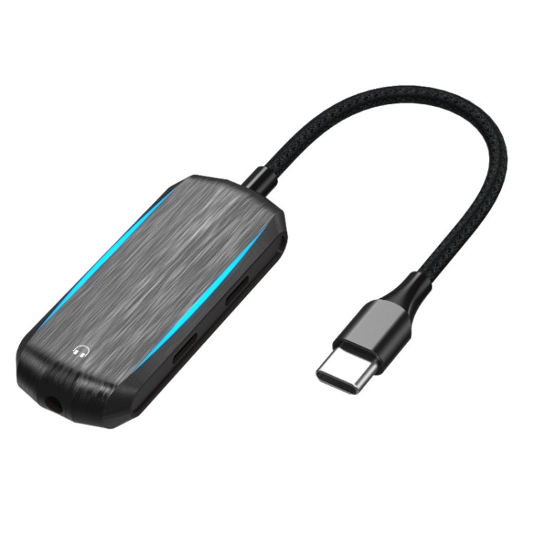 BY203 3 In 1 USB-C / Type-C Male To 3.5mm + PD 60W Female Charging & Digital Audio Adapter with RGB Light(Black)