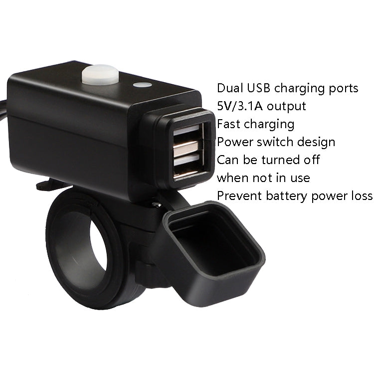 C082 Motorcycle Mobile Phone Charger Waterproof USB Charger With Switch Indicator