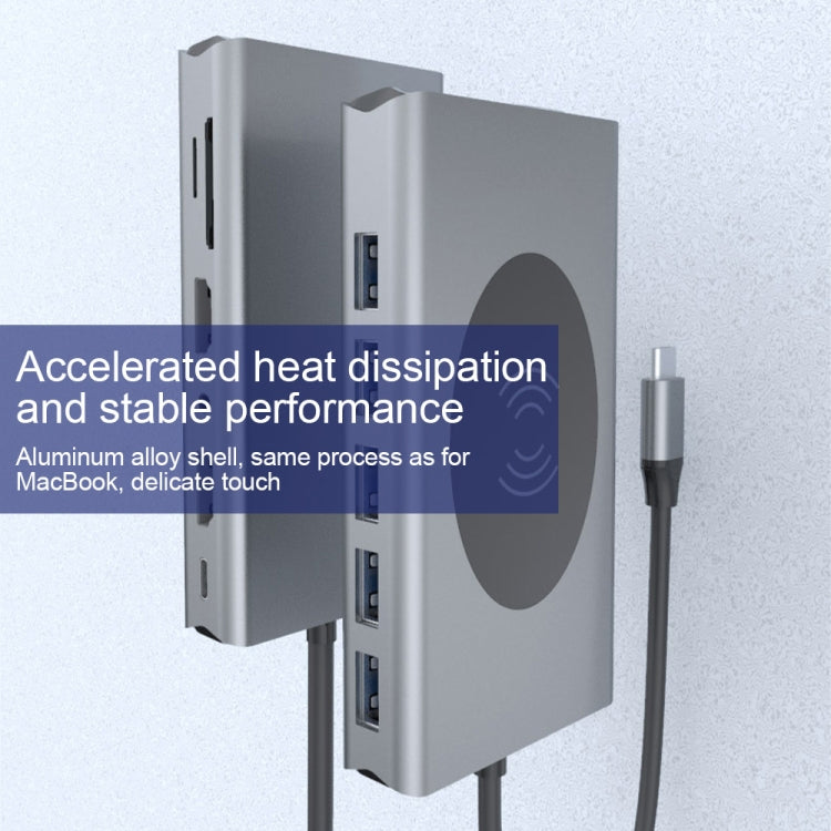 BX14W USB HUB Type-C Docking Station with Wireless Charge Function(14 in 1)