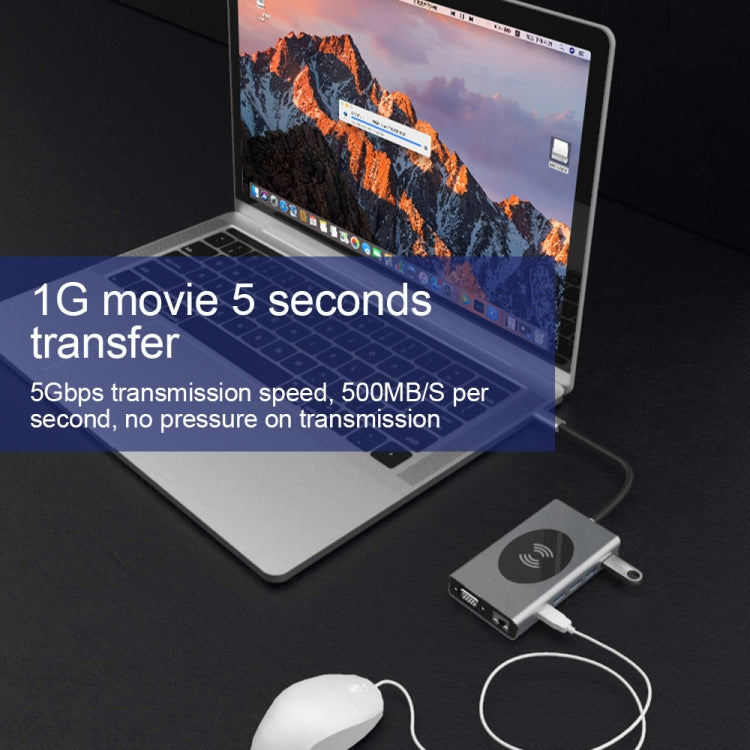 BX14W USB HUB Type-C Docking Station with Wireless Charge Function(14 in 1)