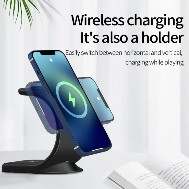 OJD-83 3 in 1 Magnetic Suction Vertical Bracket Wireless Charger for Mobile Phone & iWatch & AirPods