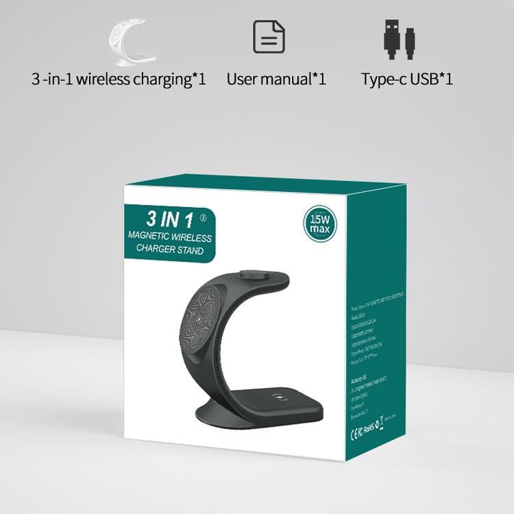 OJD-83 3 in 1 Magnetic Suction Vertical Bracket Wireless Charger for Mobile Phone & iWatch & AirPods