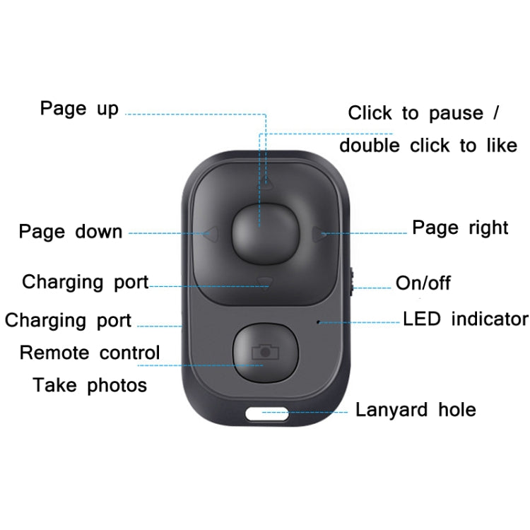 CDY001 Multifunctional USB Rechargeable Bluetooth Selfie Remote Control(Black)
