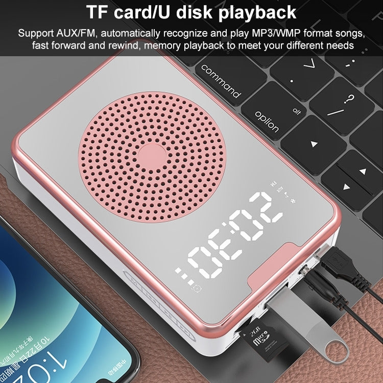 ZXL-H3 Portable Teaching Microphone Amplifier with Time Display, Spec: Wireless Version (Rose Gold)