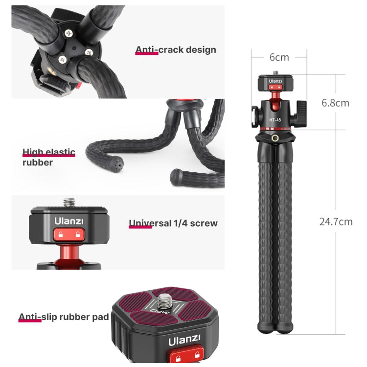 Ulanzi MT-45 Flexible Octopus Tripod Stand with Quick Release Mount(2581)