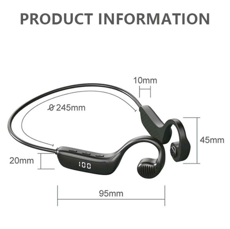 S368 Long Battery Life Bone Conduction Bluetooth 5.1 Earphone with Digital Display(Black)