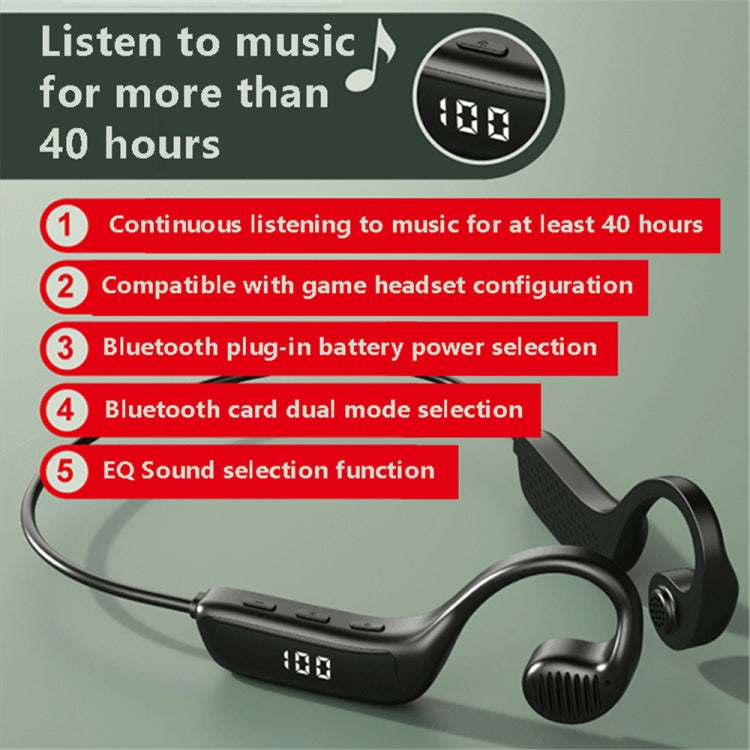 S368 Long Battery Life Bone Conduction Bluetooth 5.1 Earphone with Digital Display(Black)