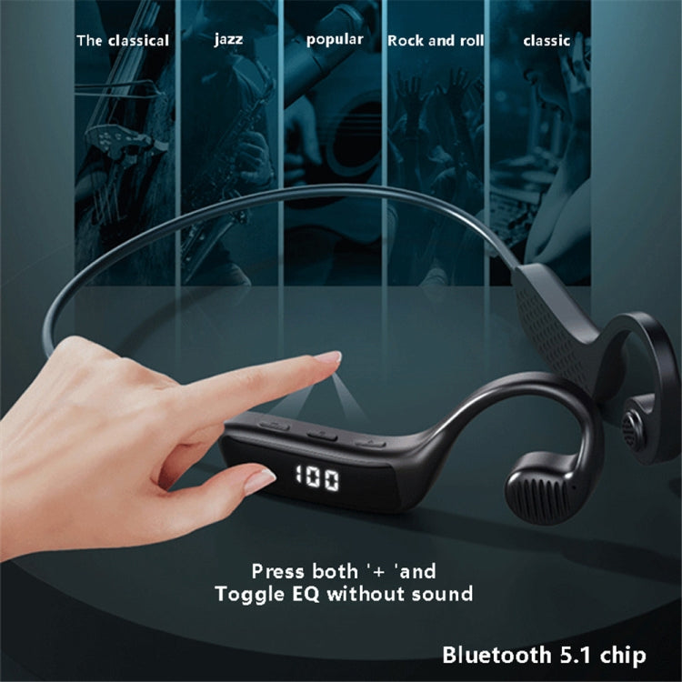 S368 Long Battery Life Bone Conduction Bluetooth 5.1 Earphone with Digital Display(Black)