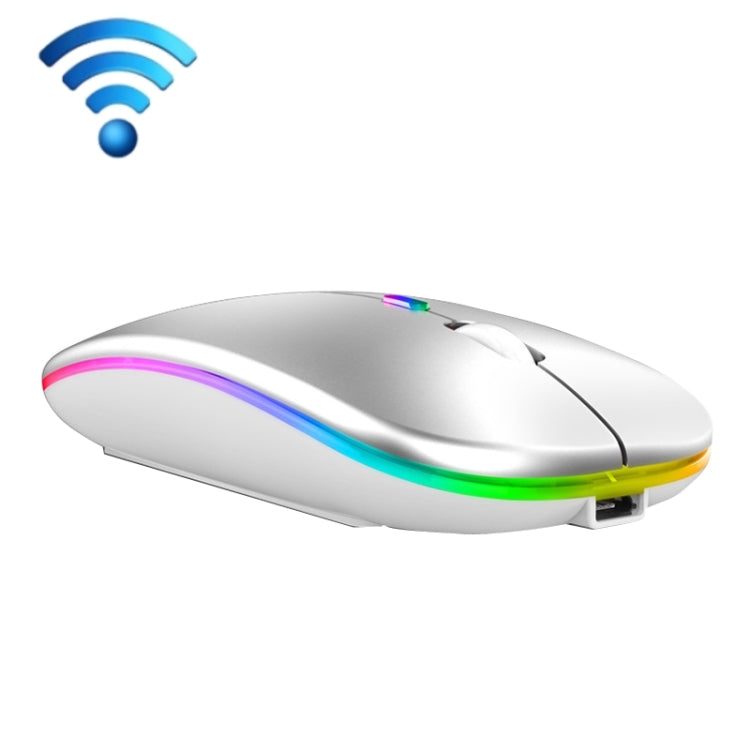 C7002 2400DPI 4 Keys Colorful Luminous Wireless Mouse, Color: Dual-modes Silver