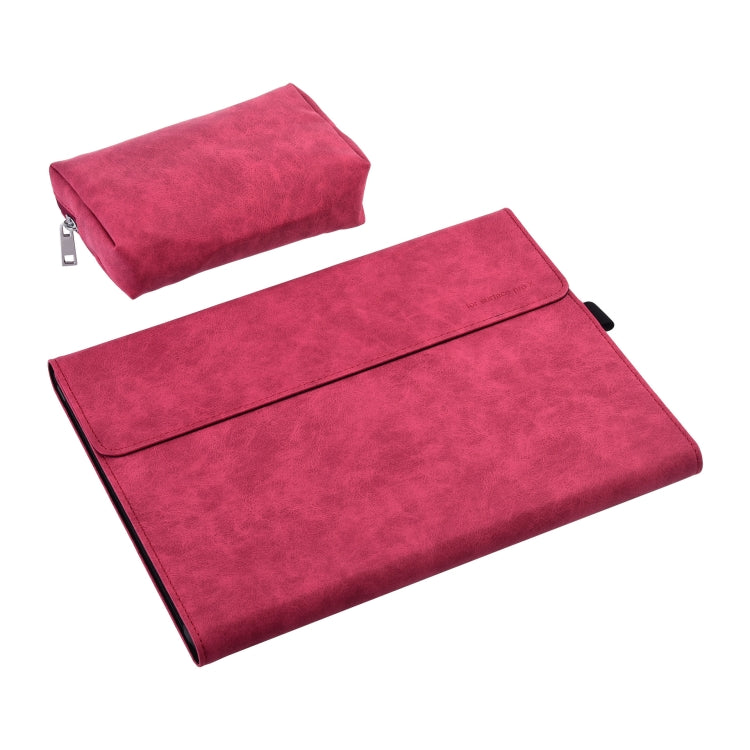 13 inch Leather Tablet Protective Case For Microsoft Surface Pro X, Color: Rose Red + Power Bag