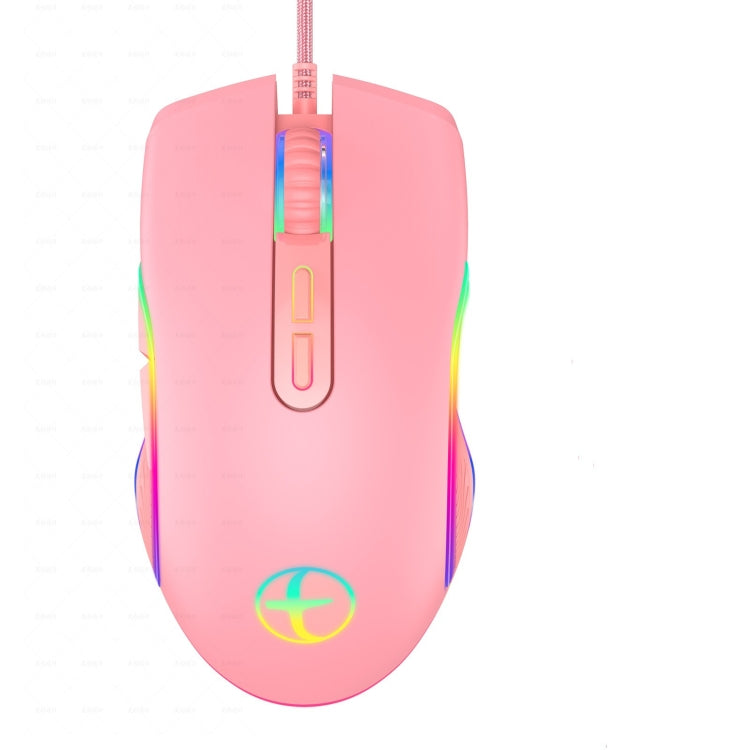 E32 7 Keys 3200 DPI Pink Girls RGB Glowing Wired Mouse Gaming Mouse, Interface: USB