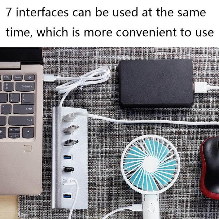 THL059 USB2.0 7 In 1 Aluminum Alloy HUB(7 Ports)