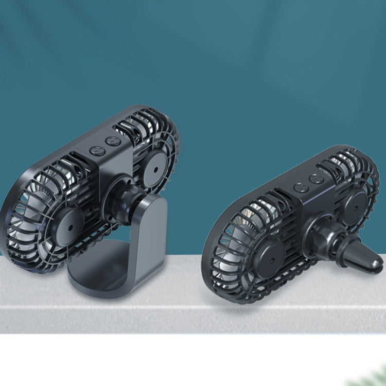 F211 Car Double Head With Led Electric Fan Car Air Outlet Instrument Panel USB Mini Fan