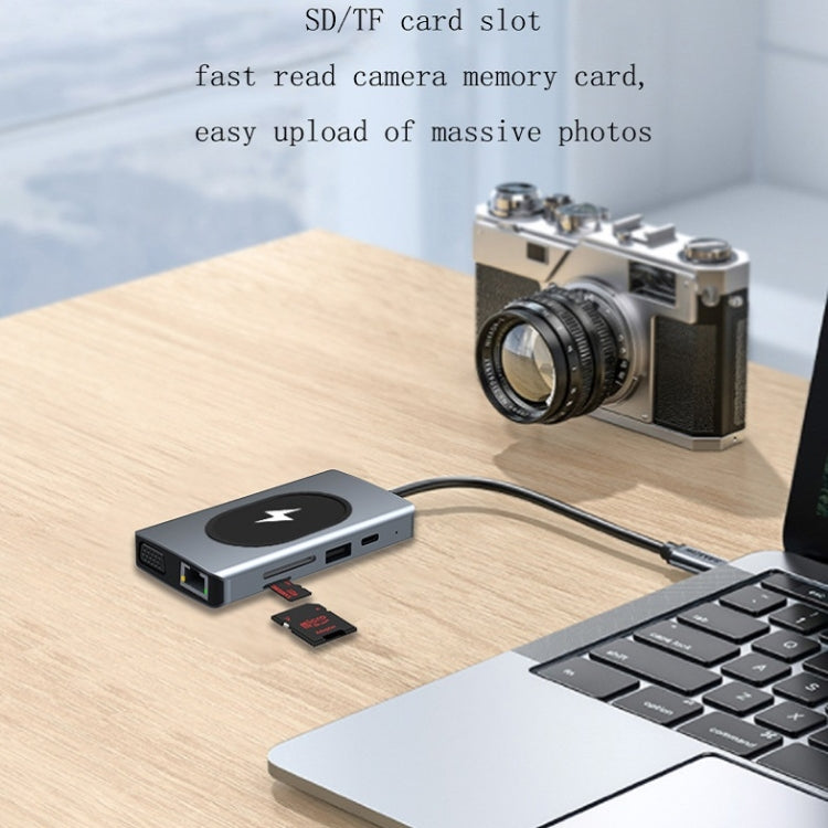 9 In 1 Wireless Charging Docking Hub( Gray)