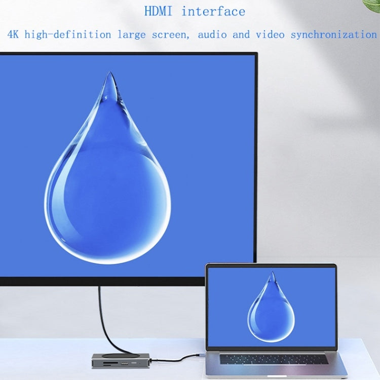 9 In 1 Wireless Charging Docking Hub( Gray)