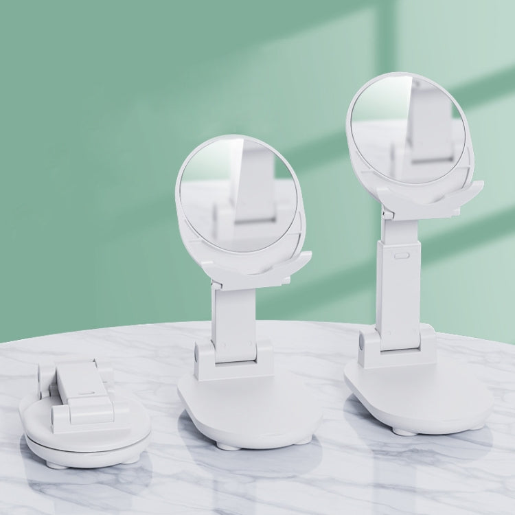 T1 Home Desktop Mobile Phone Selfie Live Broadcast Bracket, Colour: White With Mirror