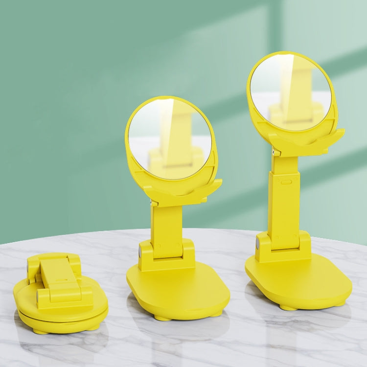 T1 Home Desktop Mobile Phone Selfie Live Broadcast Bracket, Colour: Yellow With Mirror