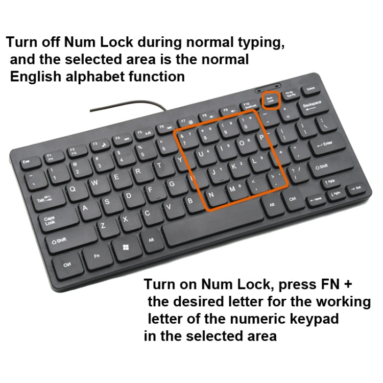 K1000 87 Keys Thin Wire Small Keyboard Multimedia Mini Keyboard