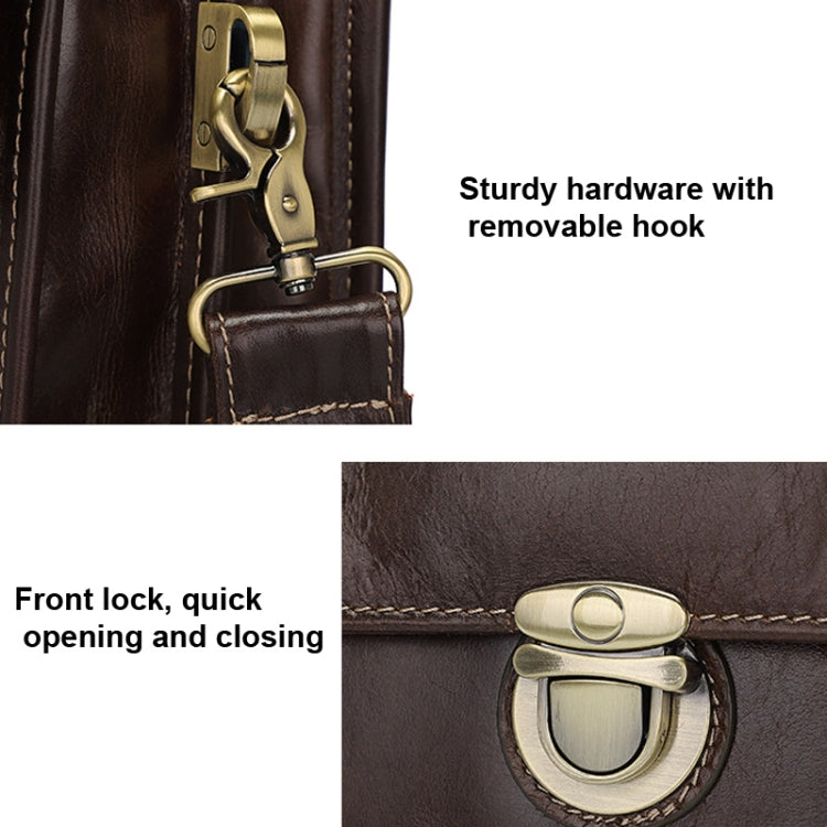 Men Retro Cowhide Leather Briefcase Multifunctional Laptop Bag for 15.6 Inch Computer(Coffee)