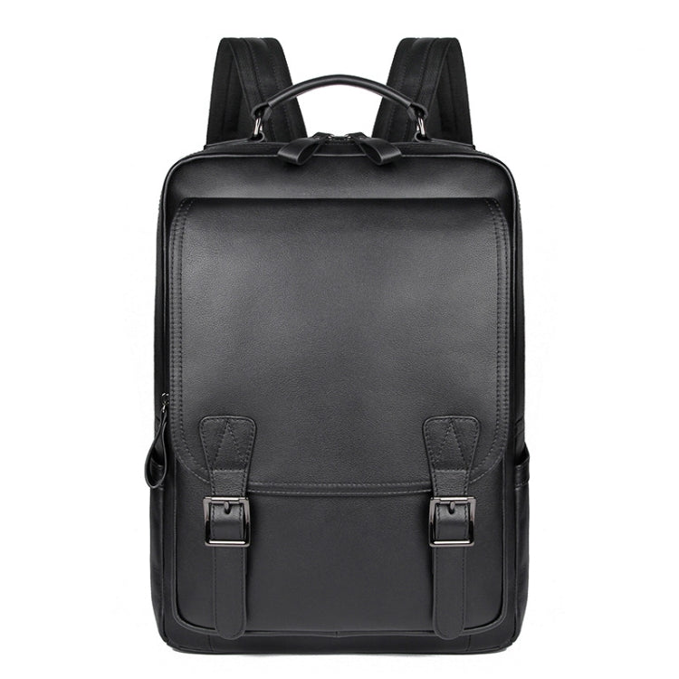 Casual Business Cowhide Leather Backpack Laptop Bag For Men(Black)