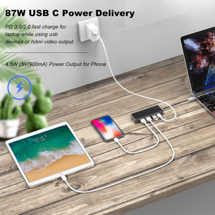 Type-C Extension Dock HDMI Hub Mirror Laptop 8 In 1 Converter(Black)