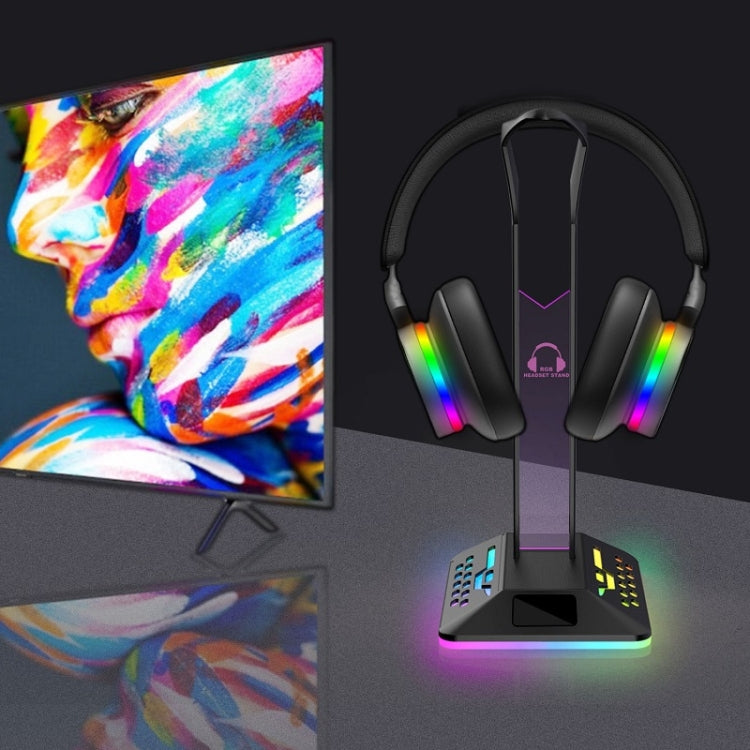 Dual USB RGB Color Changing Gaming Headset Stand(Black)