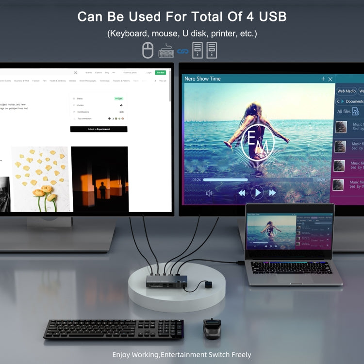 2 In 1 Out 4K 60Hz KVM HDMI Switch USB Swltch Splitter Box HUB(Silver Gray)