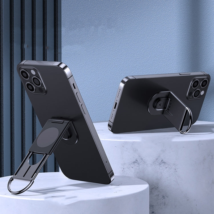 Foldable Lift Mobile Phone Tablet Desktop Bracket Ring Buckle Metal Bracket(Black)