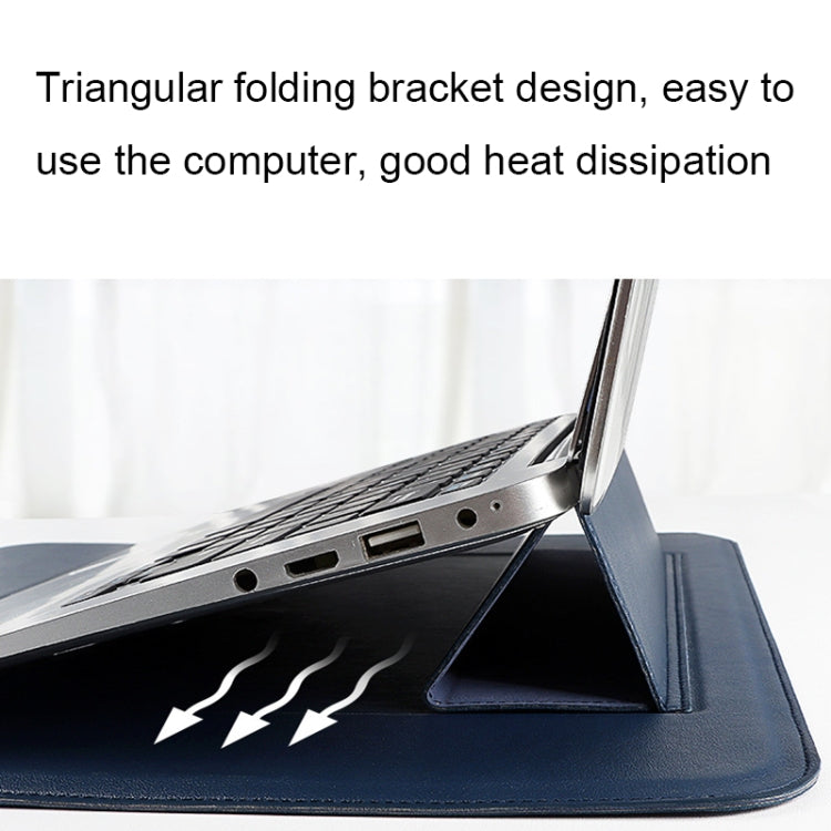 PU08DZ Leather Laptop Liner Bag with Stand Function, Size: 14.1-15.4 inches
