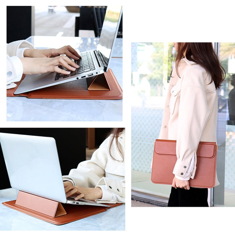 PU08DZ Leather Laptop Liner Bag with Stand Function, Size: 14.1-15.4 inches