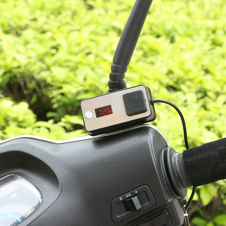 Digital Display Dual USB Universal Waterproof Motorcycle Mobile Phone Charger(2.4A 12-24V)