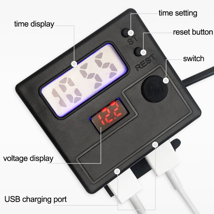 Motorcycle Clock Digital Display Dual USB Phone Charger Waterproof 5V 3A Fast Charge(Black)