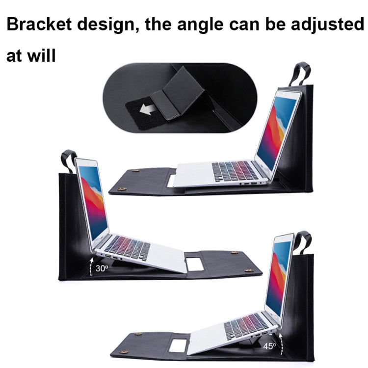 Leather Portable Briefcase Type Laptop Bag with Stand Function(Black)