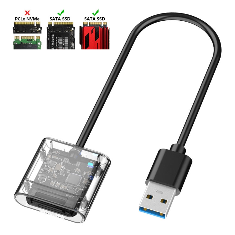 M.2 to USB 3.0 SSD Adapter for PCIE NGFF SATA M / B Key SSD Hard Drive Disk Box, Color: Transparent