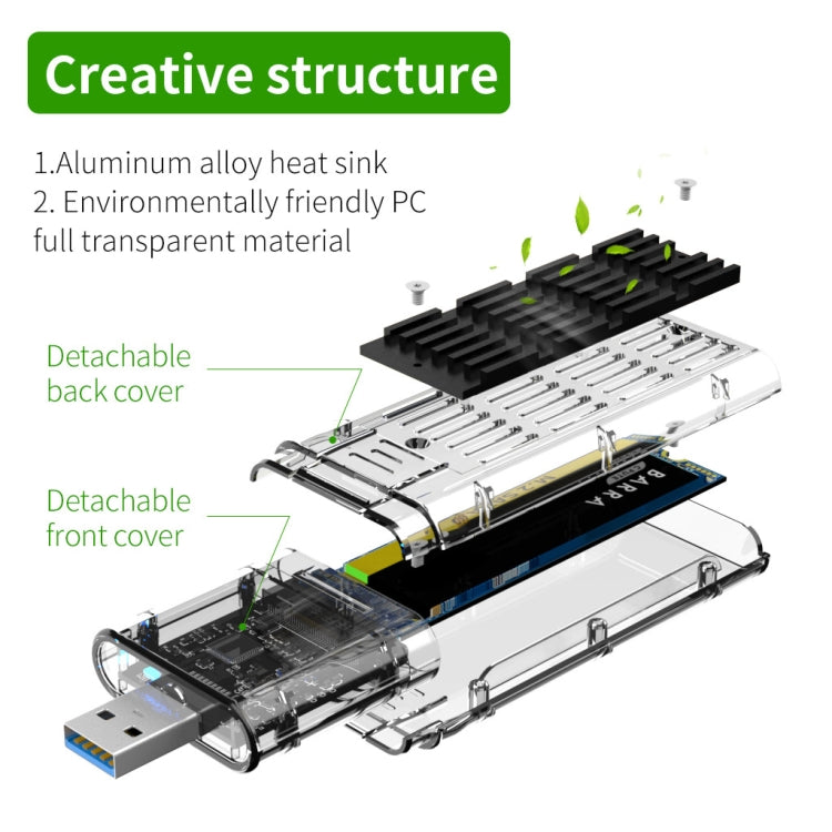 M.2 NVMe SSD Enclosure USB 3.1 Gen 2 10 Gbps to NVMe PCI-E M.2 SSD Case, Color: Black