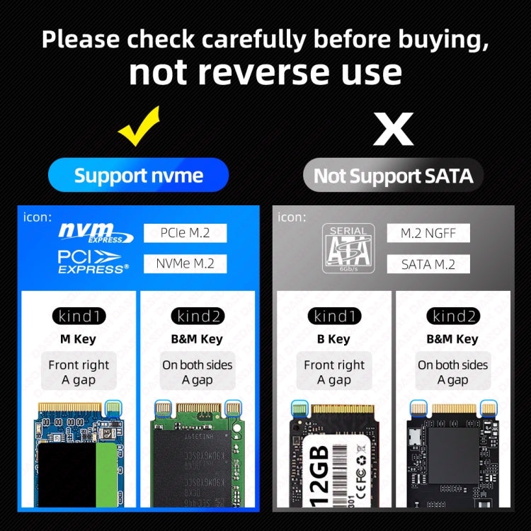 M.2 NVMe SSD Enclosure USB 3.1 Gen 2 10 Gbps to NVMe PCI-E M.2 SSD Case, Color: Black