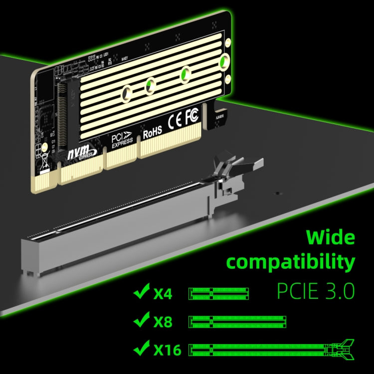 M.2 NVMe SSD to PCIe X16/X8/X4 Card with Aluminum Heat Sink