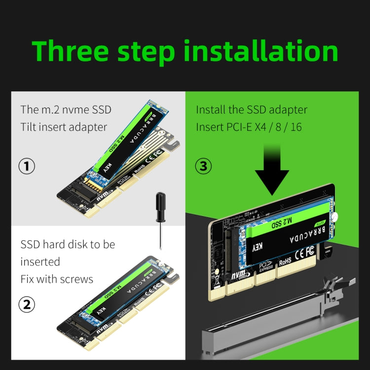 M.2 NVMe SSD to PCIe X16/X8/X4 Card with Aluminum Heat Sink