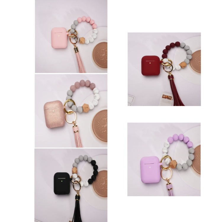 For Airpods Tassel Beaded Bracelet Earphone Case, Color: Black Beads+Cover